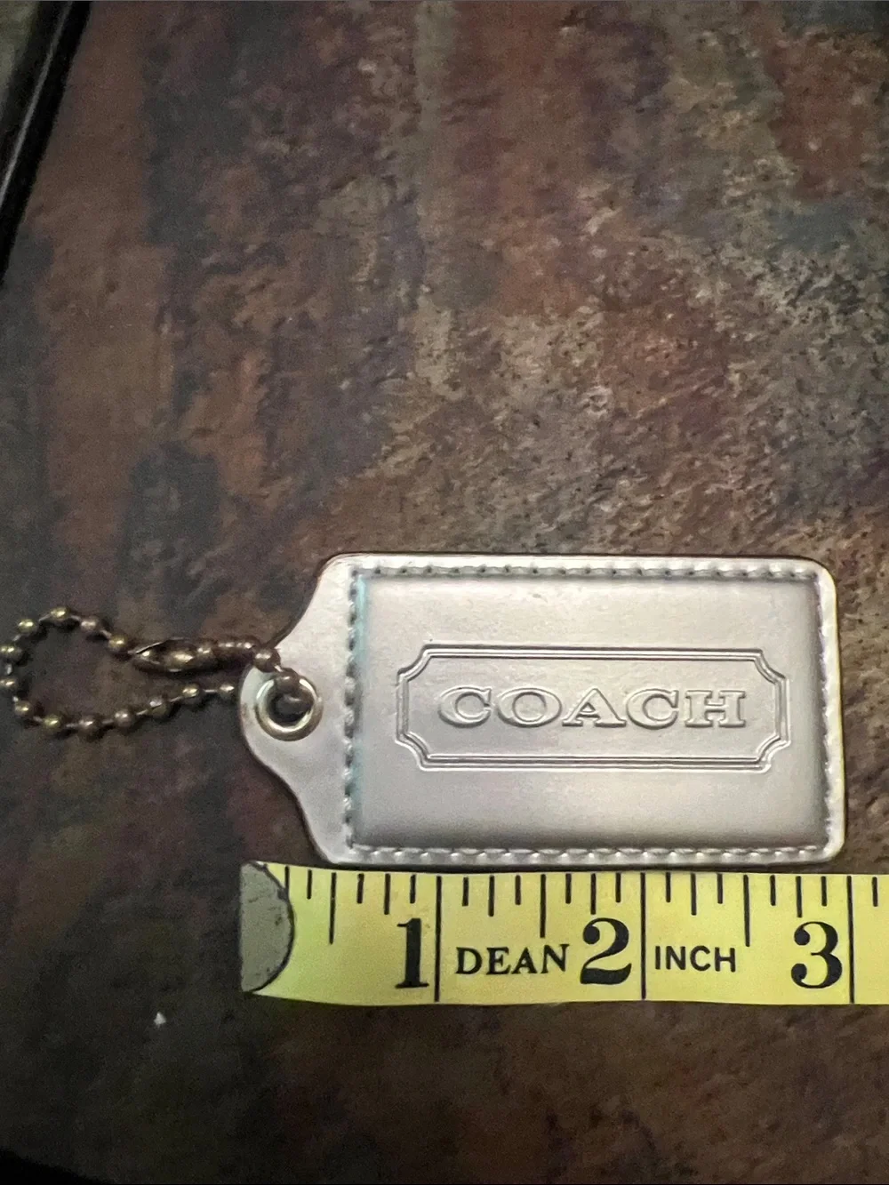 Large (3”) Coach Silver Leather Logo Tag Keyring